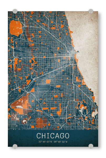 Acrylglasbild "Chicago Vintage Map" artboxONE - Städte / Chicago,Kartografie