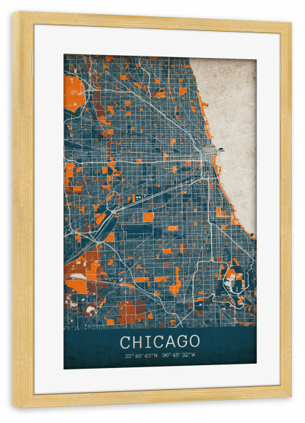 Poster mit Rahmen kiefer "Chicago Vintage Map" artboxONE - Städte / Chicago,Kartografie