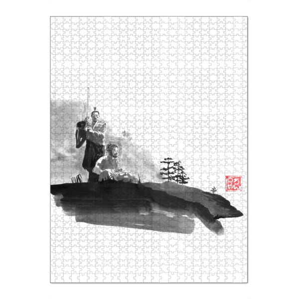 Puzzle Ravensburger "Kaishakunin" artboxONE - Schwarzweiß,Reise / Asien - Samurai,Sumie,Japan,Berg,Klippe - Bild samurai