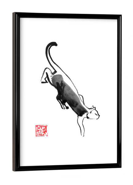 Poster mit schwarzem Rahmen "Schleichende Katze" artboxONE - Tiere,Schwarzweiß - Katze,Sumie,Japan,Schwarzweiß,Tier