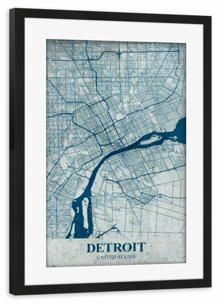 Poster mit Rahmen schwarz "Detroit Vintage" artboxONE - Städte / Weitere,Kartografie