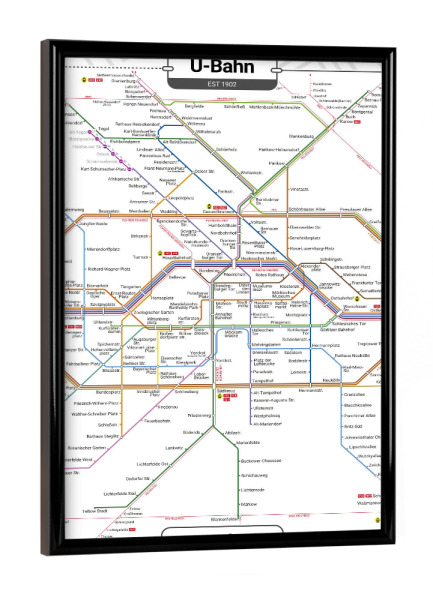 Poster mit schwarzem Rahmen "U-Bahn-Karten - Berlin" artboxONE - Städte,Städte / Berlin,Kartografie