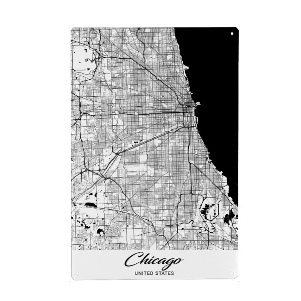 Holzbild "Chicago City Map" artboxONE - Schwarzweiß,Städte / Chicago,Kartografie