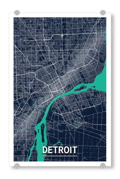Acrylglasbild "Detroit Map" artboxONE - Städte / Weitere,Kartografie