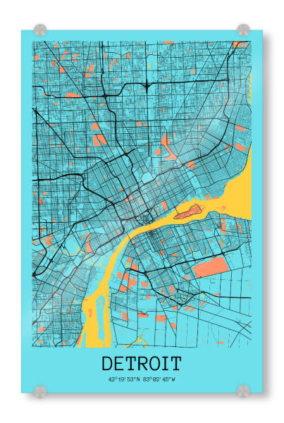 Acrylglasbild "Detroit Stadt" artboxONE - Städte / Weitere,Kartografie