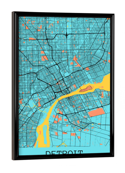 Poster mit schwarzem Rahmen "Detroit Stadt" artboxONE - Städte / Weitere,Kartografie