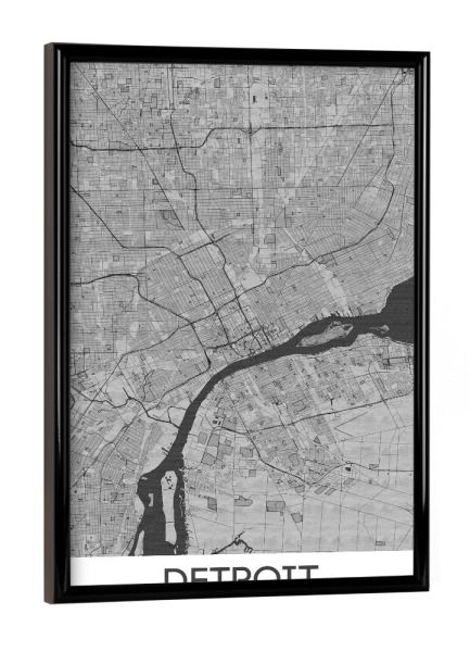 Poster mit schwarzem Rahmen "Detroit Bleistift Map" artboxONE - Schwarzweiß,Städte / Weitere,Kartografie