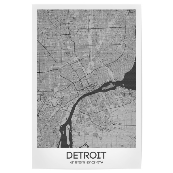 Poster "Detroit Bleistift Map" artboxONE - Schwarzweiß,Städte / Weitere,Kartografie
