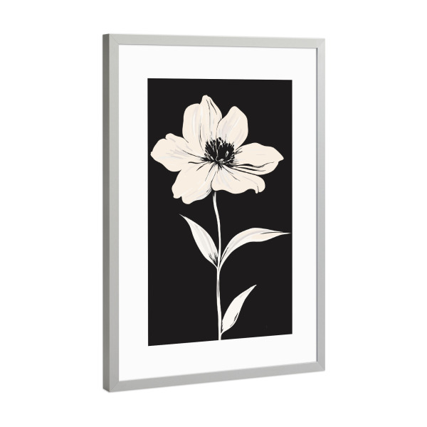 Poster mit Rahmen Silber "White Flower minimalist" artboxONE - Floral,Schwarzweiß