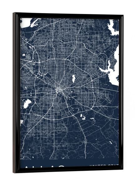 Poster mit schwarzem Rahmen "Dallas USA" artboxONE - Städte / Weitere,Kartografie
