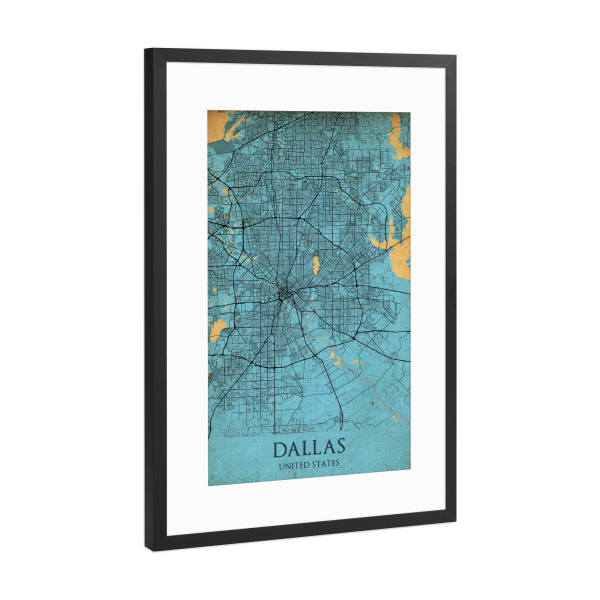 Poster mit Rahmen Schwarz (Metallic) "Retro City Dallas" artboxONE - Städte / Weitere,Kartografie