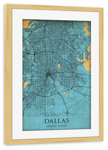 Poster mit Rahmen kiefer "Retro City Dallas" artboxONE - Städte / Weitere,Kartografie