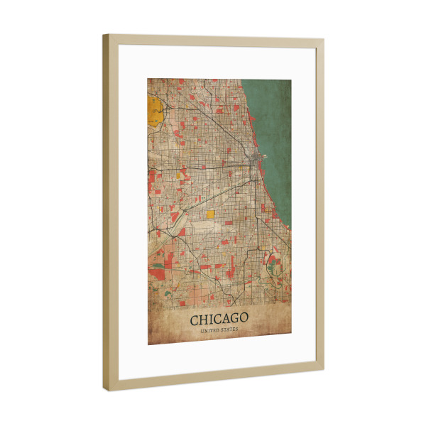 Poster mit Rahmen Gold "Retro Chicago City" artboxONE - Städte / Chicago