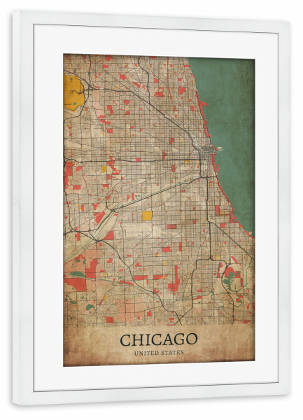 Poster mit Rahmen weiß "Retro Chicago City" artboxONE - Städte / Chicago