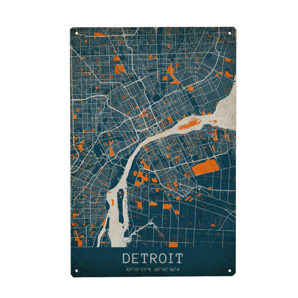 Holzbild "Detroit Vintage Map" artboxONE - Städte / Weitere,Kartografie