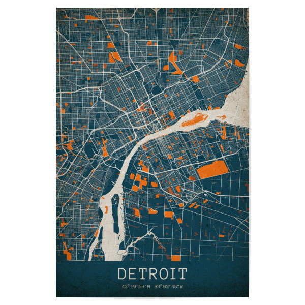 Poster 30x20 cm "Detroit Vintage Map" artboxONE - Städte / Weitere,Kartografie