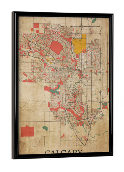 Poster mit schwarzem Rahmen "Calgary Retro Map" artboxONE - Städte / Weitere,Kartografie