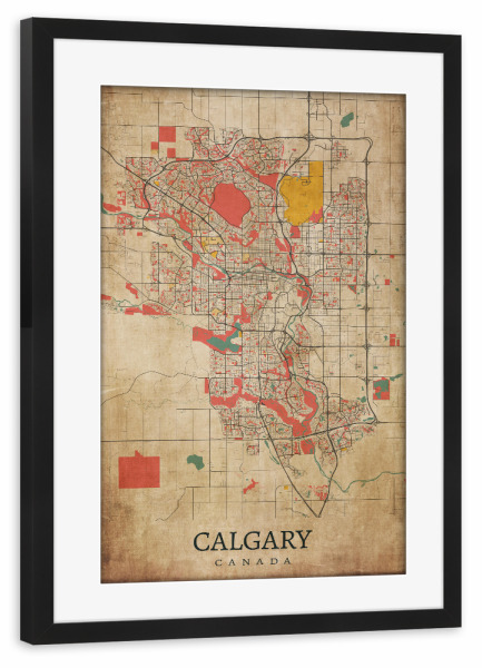 Poster mit Rahmen schwarz "Calgary Retro Map" artboxONE - Städte / Weitere,Kartografie