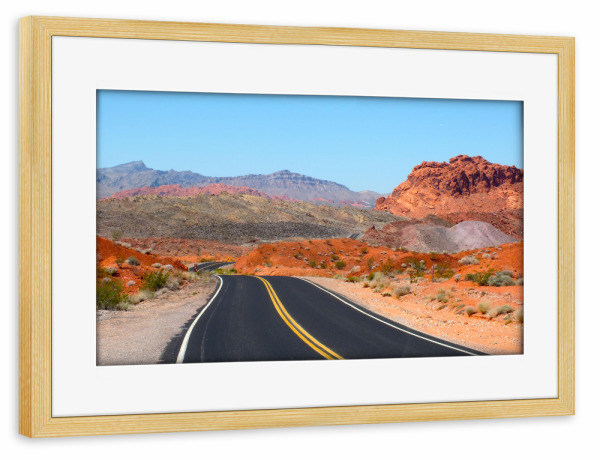 Poster mit Rahmen kiefer "Road to Valley of Fire" artboxONE - Natur,Reise,Reise / Länder