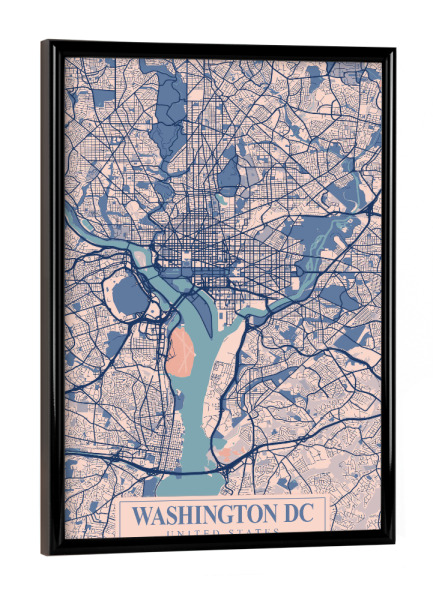 Poster mit schwarzem Rahmen "Washington D.C. Stadt Map" artboxONE - Städte / Washington
