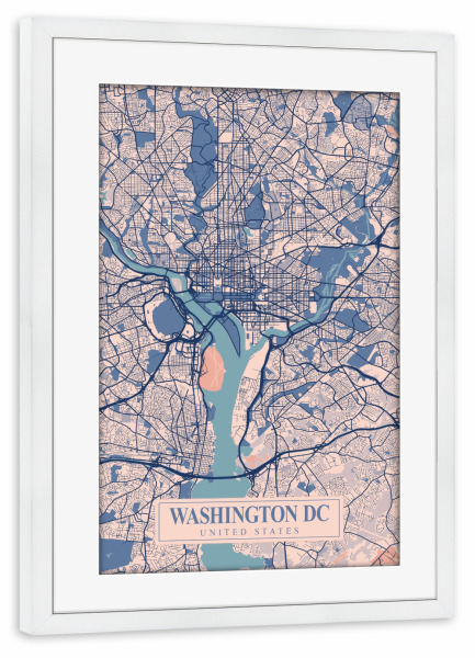 Poster mit Rahmen weiß "Washington D.C. Stadt Map" artboxONE - Städte / Washington