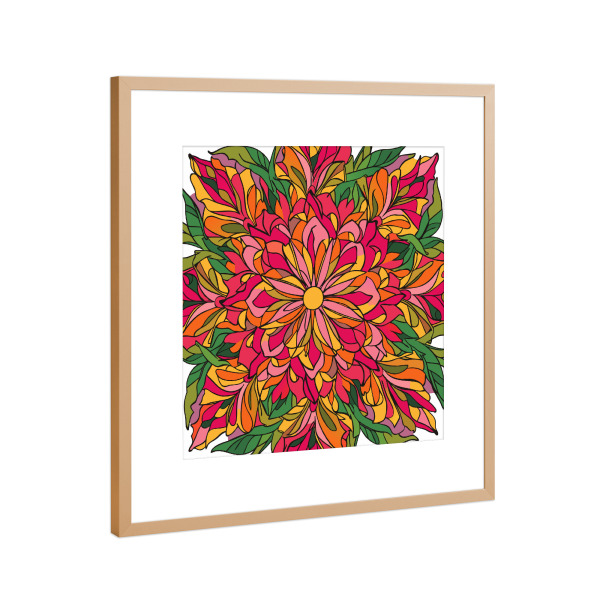 Poster mit Rahmen Kupfer "Vibrant mandala" artboxONE - Floral - Mandala,Floral,Colorful,Symmetrical,Abstract,Leaves,Vibrant,Intricate,Central,Pattern