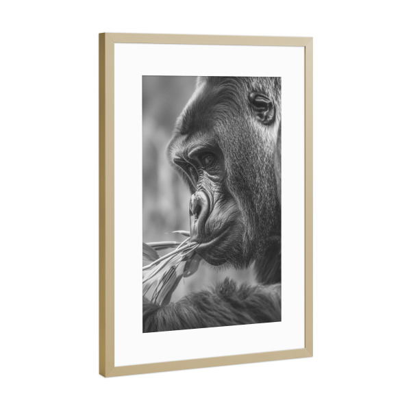 Poster mit Rahmen Gold "Gorilla King" artboxONE - Natur,Tiere,Schwarzweiß