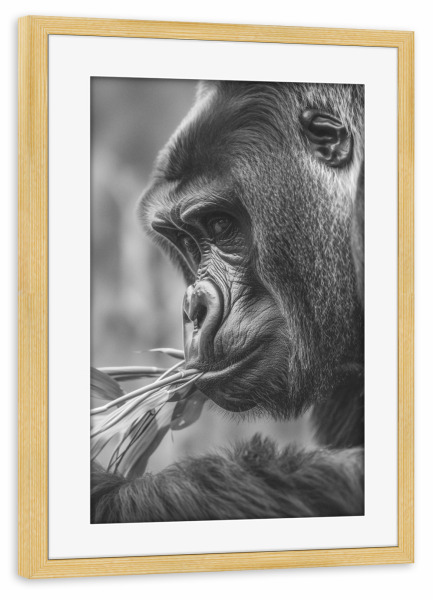 Poster mit Rahmen kiefer "Gorilla King" artboxONE - Natur,Tiere,Schwarzweiß