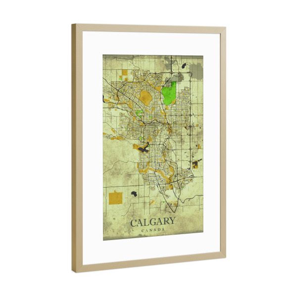 Poster mit Rahmen Gold "Calgary Vintage City Map" artboxONE - Städte / Weitere,Kartografie