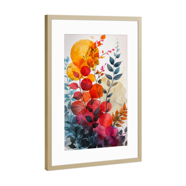 Poster mit Rahmen Gold "Blüten und Blätter AC" artboxONE - Natur,Floral - Natur,Blumen,Blumen,Botanische,Blätter,Blatt,Blumen,Garten
