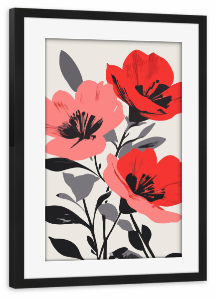 Poster mit Rahmen schwarz "Red Poppies flowers" artboxONE - Floral - Red poppies,Floral,Flowers,Floral decoration,Floral art,Red flowers