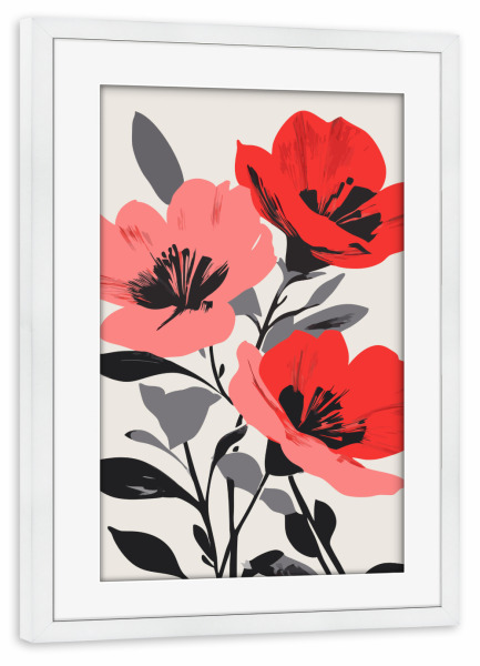 Poster mit Rahmen weiß "Red Poppies flowers" artboxONE - Floral - Red poppies,Floral,Flowers,Floral decoration,Floral art,Red flowers