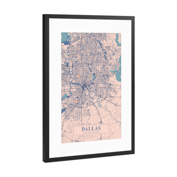 Poster mit Rahmen Schwarz (Metallic) "Dallas Stadt Map" artboxONE - Städte / Weitere,Kartografie
