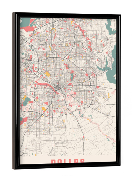 Poster mit schwarzem Rahmen "Dallas Stadt" artboxONE - Städte / Weitere,Kartografie