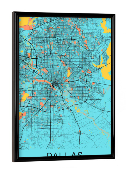 Poster mit schwarzem Rahmen "Dallas Stadtplan" artboxONE - Städte / Weitere,Kartografie