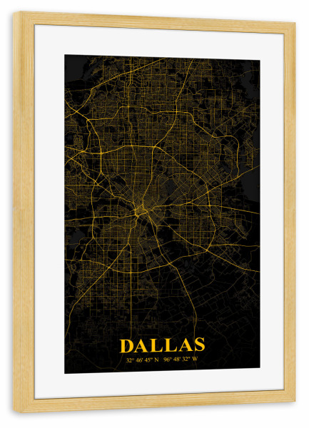 Poster mit Rahmen kiefer "Dallas als Stadtplan" artboxONE - Städte / Weitere,Kartografie