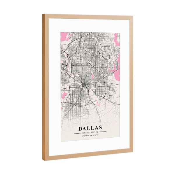 Poster mit Rahmen Kupfer "City Dallas" artboxONE - Städte / Weitere,Kartografie