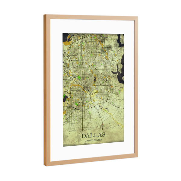 Poster mit Rahmen Kupfer "Dallas Vintage City Map" artboxONE - Städte / Weitere,Kartografie