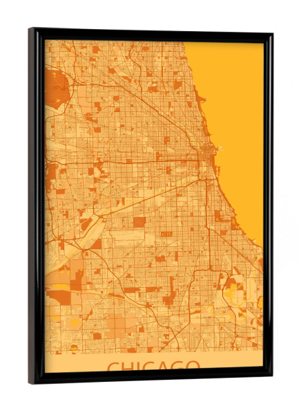 Poster mit schwarzem Rahmen "Stadt Map Chicago" artboxONE - Städte / Chicago,Kartografie