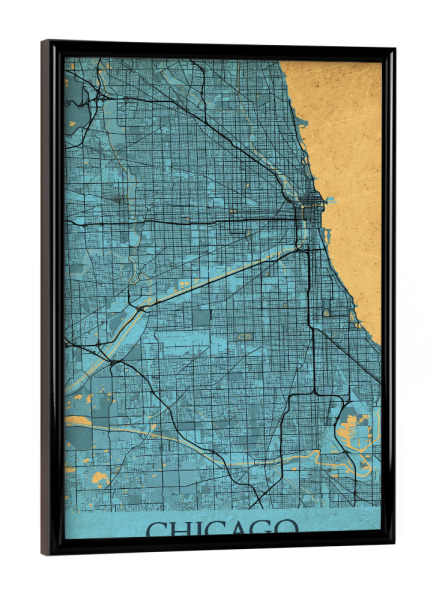 Poster mit schwarzem Rahmen "Vintage City Chicago" artboxONE - Städte / Chicago,Kartografie