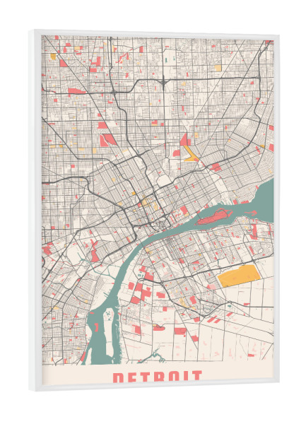 Poster mit weißem Rahmen "Detroit Michigan USA" artboxONE - Städte / Weitere,Kartografie