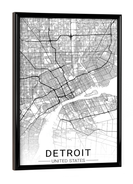 Poster mit schwarzem Rahmen "City Map Detroit" artboxONE - Schwarzweiß,Städte / Weitere