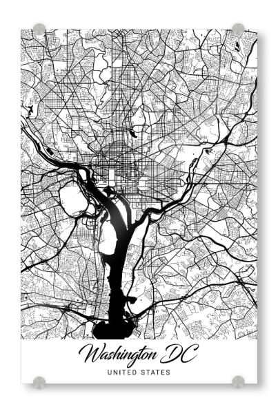 Acrylglasbild "Washington City Map" artboxONE - Schwarzweiß,Städte / Washington,Kartografie