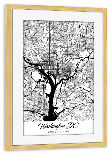 Poster mit Rahmen kiefer "Washington City Map" artboxONE - Schwarzweiß,Städte / Washington,Kartografie
