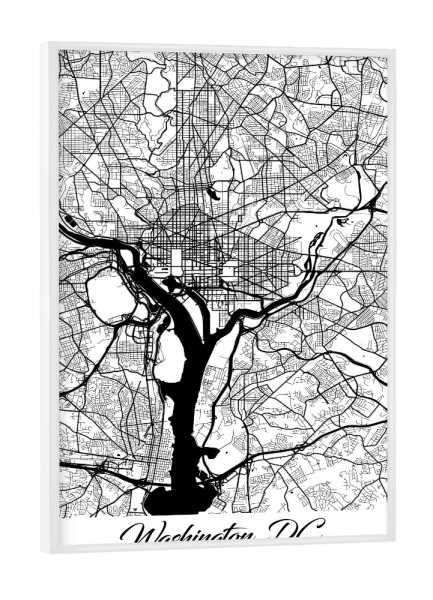 Poster mit weißem Rahmen "Washington City Map" artboxONE - Schwarzweiß,Städte / Washington,Kartografie