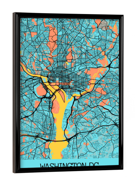 Poster mit schwarzem Rahmen "Washington D.C. Stadtplan" artboxONE - Städte / Washington,Kartografie