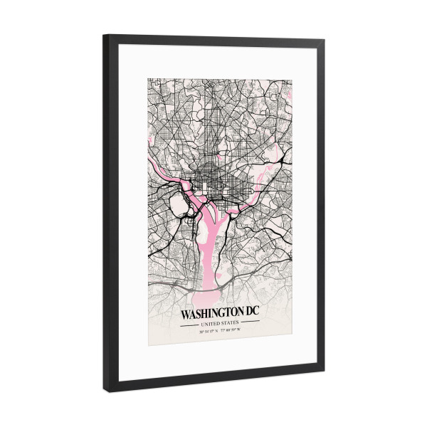 Poster mit Rahmen Schwarz (Metallic) "Stadt Washington D.C" artboxONE - Städte / Washington,Kartografie