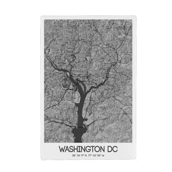 Metall Poster "Washington DC Bleistift Map" artboxONE - Städte / Washington,Kartografie