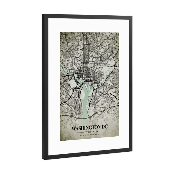 Poster mit Rahmen Schwarz (Metallic) "Washington D.C. Vintage CityMap" artboxONE - Städte / Washington,Kartografie