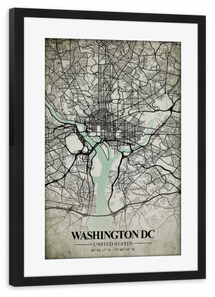 Poster mit Rahmen schwarz "Washington D.C. Vintage CityMap" artboxONE - Städte / Washington,Kartografie
